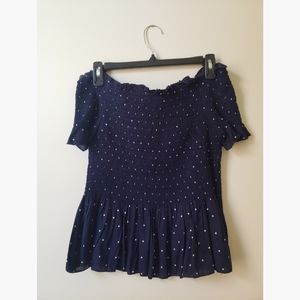 Off the shoulder polka dot shirt